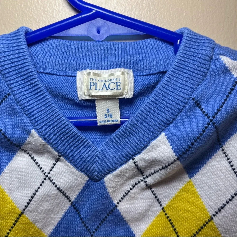 The Children’s Place Small (5/6) Blue and Yellow Argyle Sweater Vest